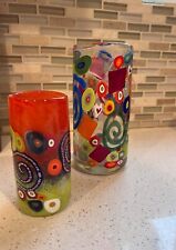 2 Pc Mad Art Studio Hand Blown Glass Vases Millefiori Colorful Mixture picture