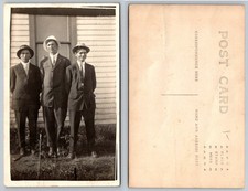 RPPC Vintage 1910s 1920s Three Men Suits Hats Group Portrait Photo Postcard picture