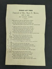 1887 antique FUNERAL of MARY E MORSE marlborough ma? by EBEN COBB poem death picture