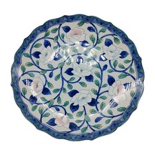 Vintage Japanese Arita Kanzan Maebata Porcelain Plate -White Camellia &Blue Vine picture
