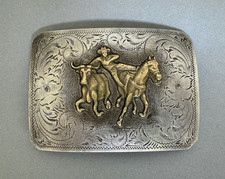 Diablo Vintage Solid Sterling Silver  Cowboy Roper Belt Buckle  79.5 Grams picture