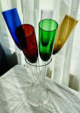 HANDBLOWN Champagne Flute Glasses Colored -Set Of Six long -stem MINT MCM picture