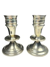 Antique W.S. Wenzel Nickel Silver Candlesticks Pair Victorian Art Nouveau  picture