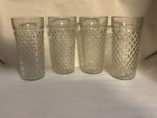 4 VTG Anchor Hocking Cut Diamond Quilted Pattern Clear Glass Tumblers Glasses picture
