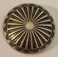 Vintage Sterling Silver Native American Hand Stamped Concho Round NAVAJO BUTTON picture