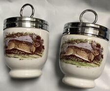Pair Vintage Royal Worcester Porcelain Egg Coddler Rabbit & Grouse Game Series picture