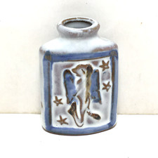 Mini small stoneware bud vase stars and angel(?) Vintage picture