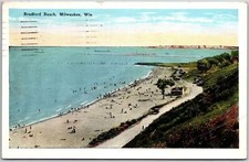1927 Bradford Beach Milwaukee Wisconsin WI White Sand Beaches Posted Postcard picture