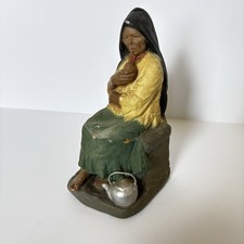 Vintage Serafin Marsal Terra Cotta Woman Figure Smoking Pipe Folk Art Paraguay picture