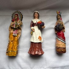 Hobby Lobby Fall Pilgrim Woman Native American Chief & Female Thanksgiving Decor picture