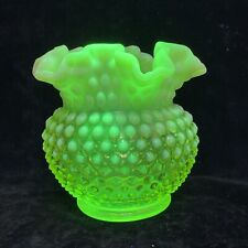 Vintage Fenton Ruffle Edge Hobnail Yellow Opalescent Vaseline Glass Vase E7 picture