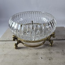 VTG French? Crystal ribbed Bowl W/ Solid Brass Stand Centerpiece Fruit Bowl picture