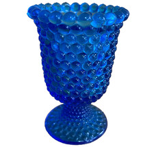 VTG Cobalt Blue Hobnail Glass Votive Candle Holder Footed Pedestal Vase 4” picture