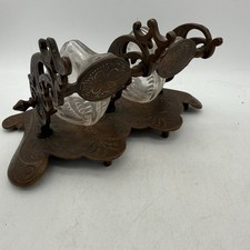 Antique Victorian Cast Brass Revolving Double Snail Inkstand picture