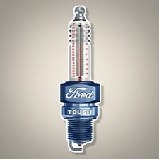 Ford Tough Spark Plug Embossed Metal Thermometer picture