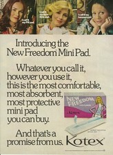 1974 Kotex New Freedom Mini Pad vintage print ad 70's advertisement picture