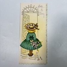 Vintage Golden Lustre Belated Birthday Greeting Card Scalloped Edge MCM Decor picture