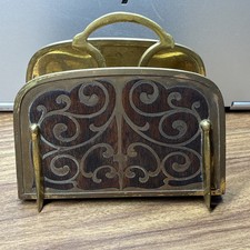 Erhard & Sohne Letter Rack Holder Nouveau Brass Rosewood Inlay Germany RARE picture