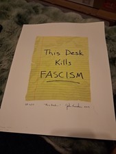 John Kiriakou RARE autographed 11x14 Card titled THIS DESK KILLS FASCISM picture