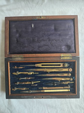 19th Century English Drafting Kit Wood Box Velvet Liner #OssH picture