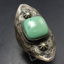 BOBBY JOHNSON Navajo GREEN TURQUOISE Sterling Silver OLD STYLE RING size 6.75 picture