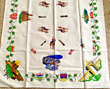 Vintage Canada Souvenir Linen Tablecloth w/ Canadian Provinces Attractions Print picture