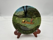 Vintage Jamaica Rafting Hand Painted Ceramic Decorative Plate Folk Art 7