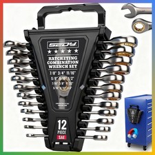12 Piece SAE Ratchet Wrench Set CrV Steel 72 Tooth Mechanic Organizer picture
