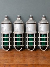 Vintage Industrial Lights Explosion Proof Green Glass Lens Globe cage Set Of 4 picture