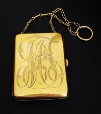 1920's Gold-tone Chatelaine/Genuine Leather Interior Card & Coin Compartments picture
