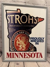Vintage Stroh's Beer Minnesota Sign Tin Metal Embossed Proudly Brewed picture