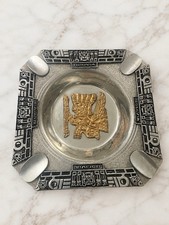 Vintage Bolivia Silver Tone Ashtray with Gold Inca Figure – Andean Tribal Design picture