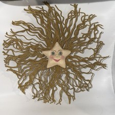 Vintage 70’s  Anthropomorphic Folk Art Celestial Star Faced Sun Wall Hanging 12” picture