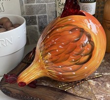 Transpac Hand Painted Ceramic Rooster Chicken Farmhouse Decor 11” Tall 12” Long picture