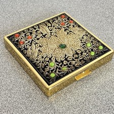 Vintage CINER Ornate Embroidered Glass Beaded Makeup Powder Compact Mirror picture