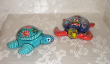 2 CERAMIC TURTLES ONE HAS A LID BOTH SO COLORFUL WHO DOESN'T LOVE TURTLES BIN03  picture