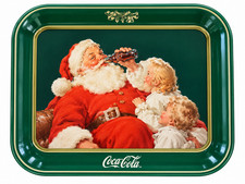 Vintage  1983 Coca Cola Santa With Young Girl Tray picture