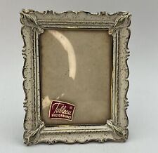Vintage White Enamel Ornate Metal Picture Frame 3x4 Convex Bubble Glass NEW picture