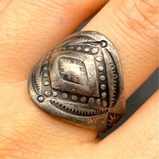Vintage Navajo Fred Peshlakai Hand Stampwork Repousse Silver Ring Size 8.25 picture