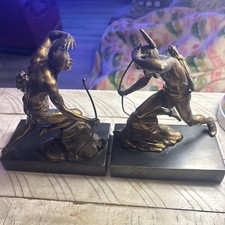 ANTIQUE W.B. WEIDLICH BROTHERS INDIAN BOW & ARROW BRONZE METAL BOOKENDS WB769 picture