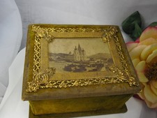 Antique Victorian Mustard Yellow Velvet Jewelry Box, from ca. 1880s-1900s picture