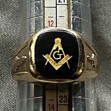 10K Gold Vintage Masonic Ring Black Onyx Inlay. Family Estate. Size 13. 9.3g picture