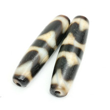 A pair Authentic Tibetan Double Tiger Teeth Huya Dzi Bead Himalayan Agate Amulet picture