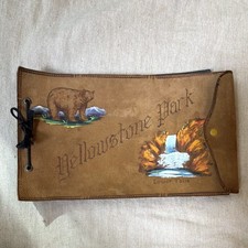 Antique 1930s  Handpainted Yellowstone National Park Leather tooled Photo Album picture