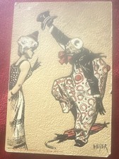 Vtg jungend art nouveau style Clown & Girl Illustration Postcard,Heyer used picture