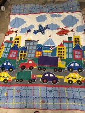 Vintage 90s Cannon Bedspread Twin & sheets  City Shapes Cars Planes Buildings picture