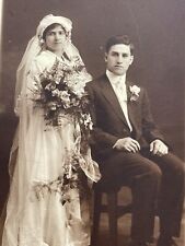 Y6 Photograph 1910-20's Cute Couple Newlyweds Wedding Dress Handsome Man Woman picture