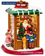 Lighted Santa's Christmas Village Shop LED Lights, Music & Animation Battery Ope picture