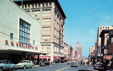 Vintage Downtown Street Scene Woolworth Blass Storefront Classic Cars Postcard picture