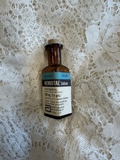Vintage Abbott Labs Nembutal Sodium Amber Glass Pharmacy Bottle Cork Top EMPTY picture